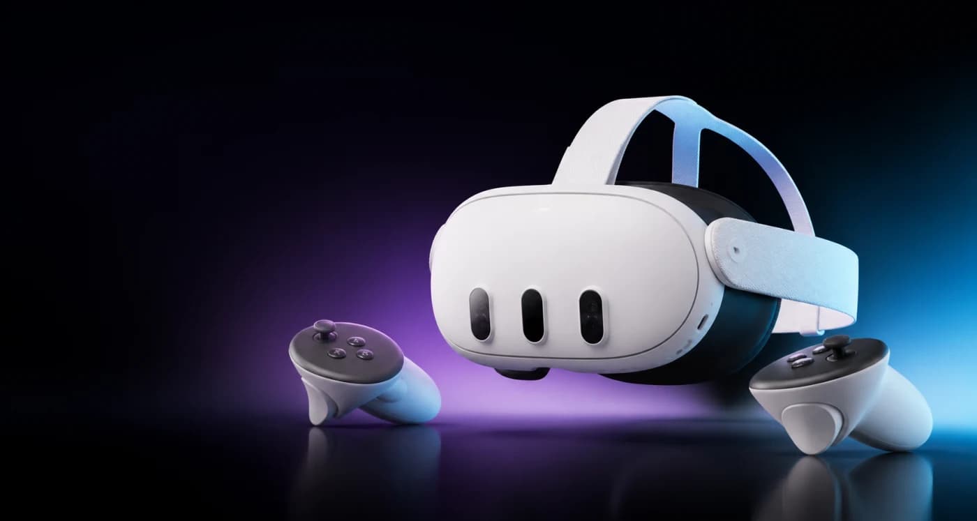 Meta Quest 3 headset with two Touch Plus controllers