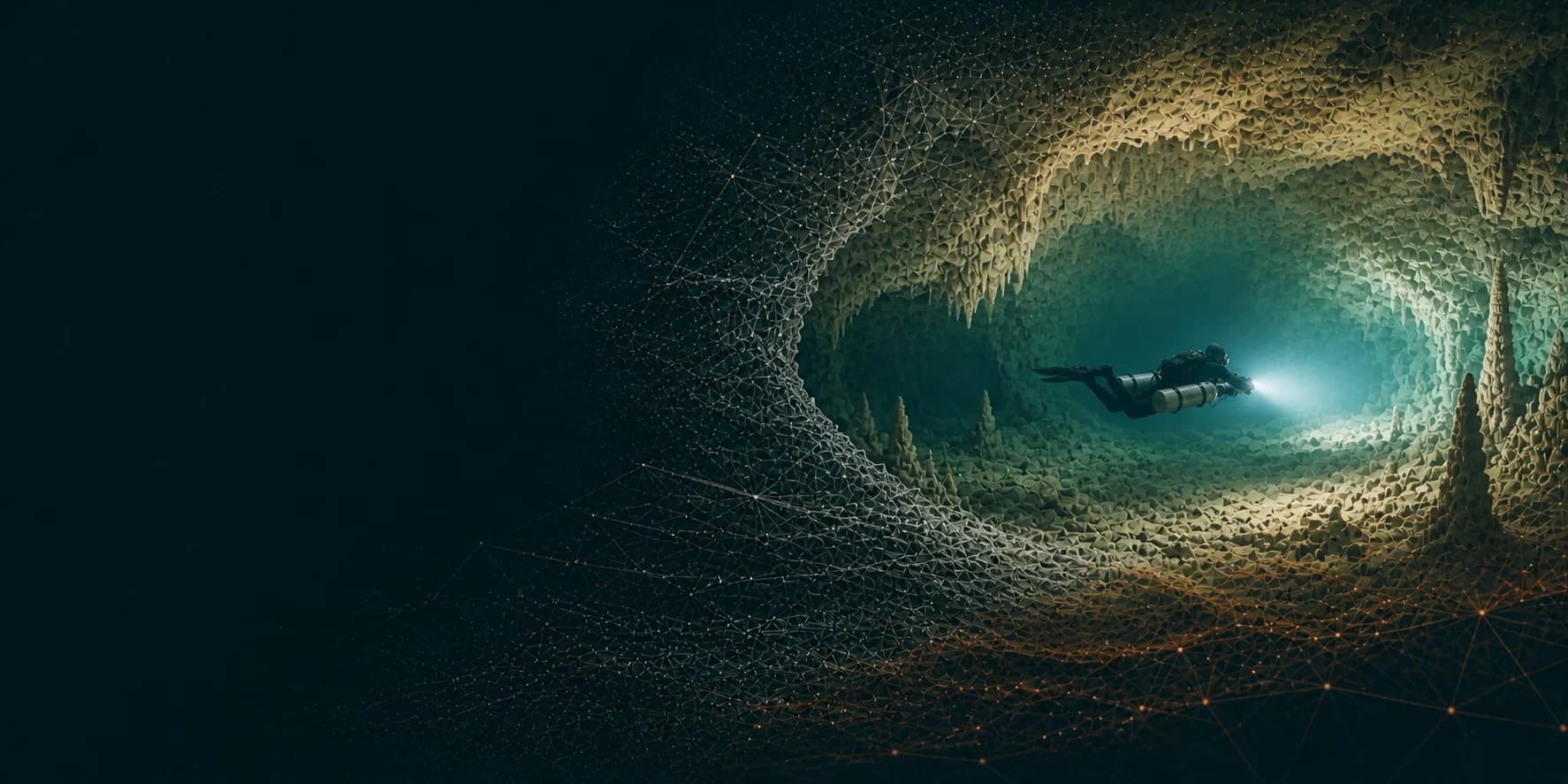 A cave survey transitioning into a digital mesh